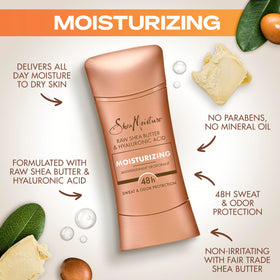 SheaMoisture stick being applied underarm demonstrating easy glide benefit