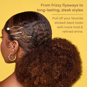 SheaMoisture holding a sleek ponytail style all day with reduced flyaways