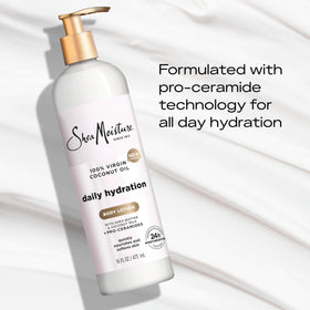 SheaMoisture creamy lotion close-up texture showing fast-absorbing, non-greasy finish