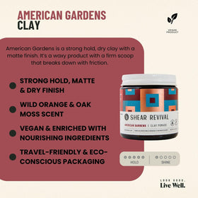 Shear Revival clay pomade open jar showing dry matte texture and clay particles for strong hold