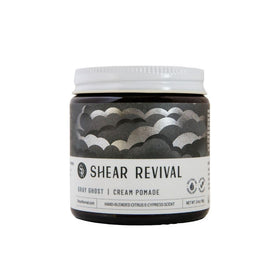 Shear Revival jar front view showing label and amber glass for easy identification and reuse