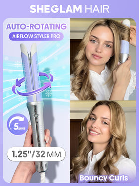 SHEGLAM barrel close-up highlighting 136 vents for instant 360° cooling and quicker set