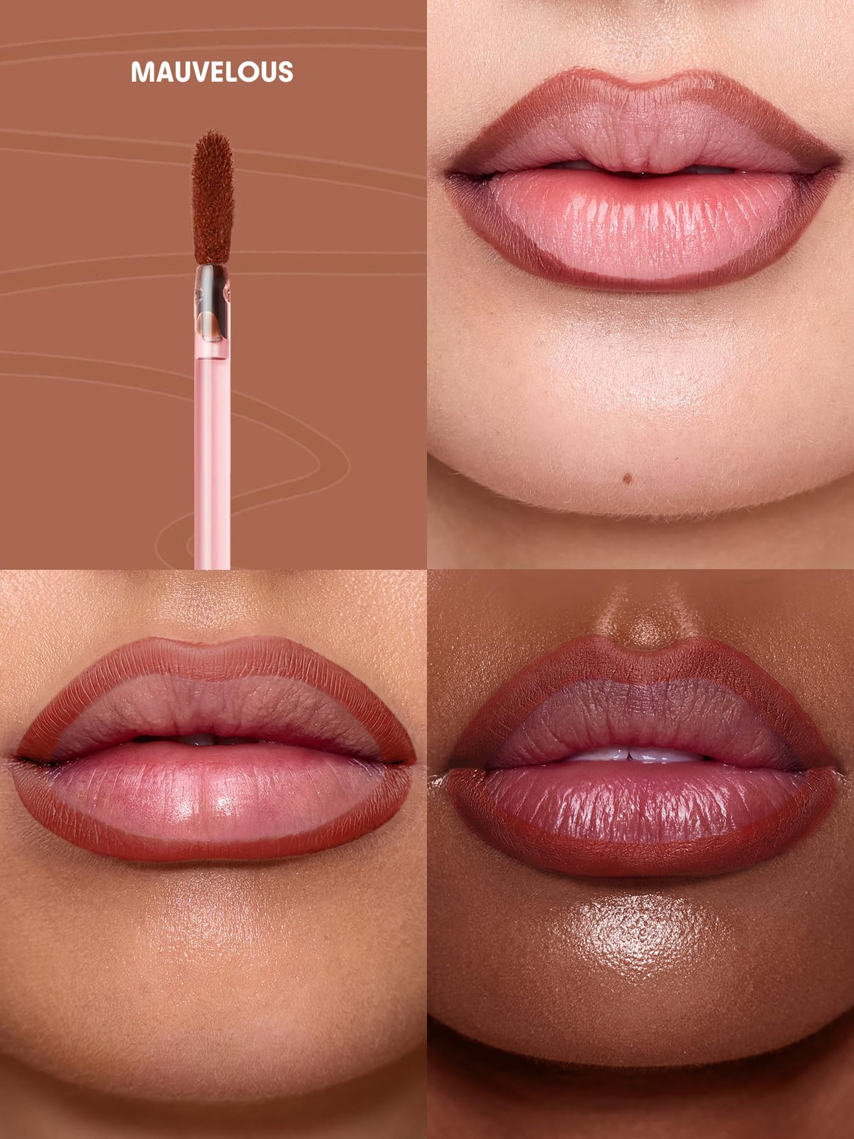 SHEGLAM Mauvelous applied on lips, showing defined liner and lasting color