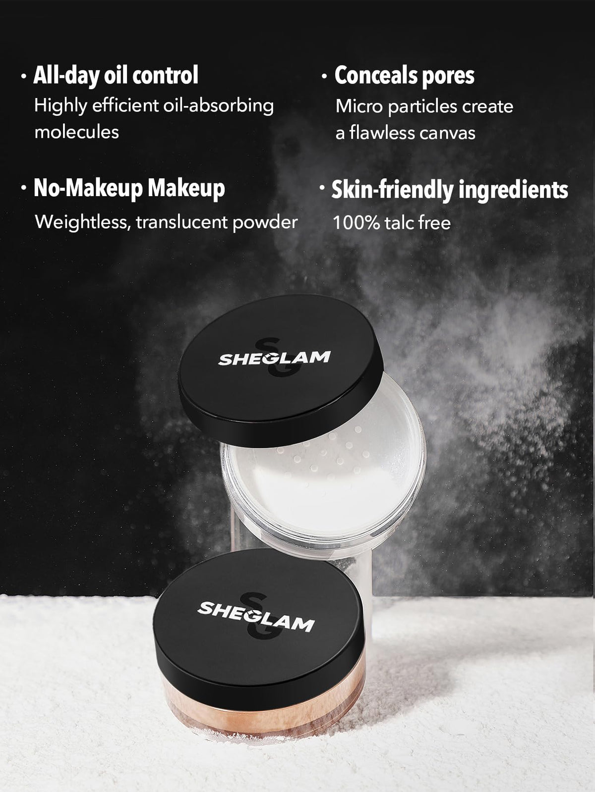SHEGLAM application with brush demonstrating oil-control and blending