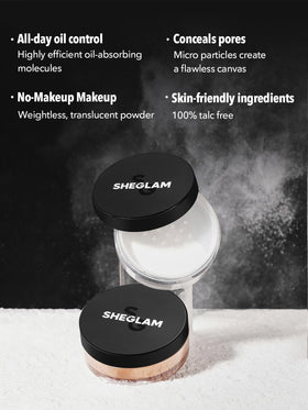 SHEGLAM application with brush demonstrating oil-control and blending