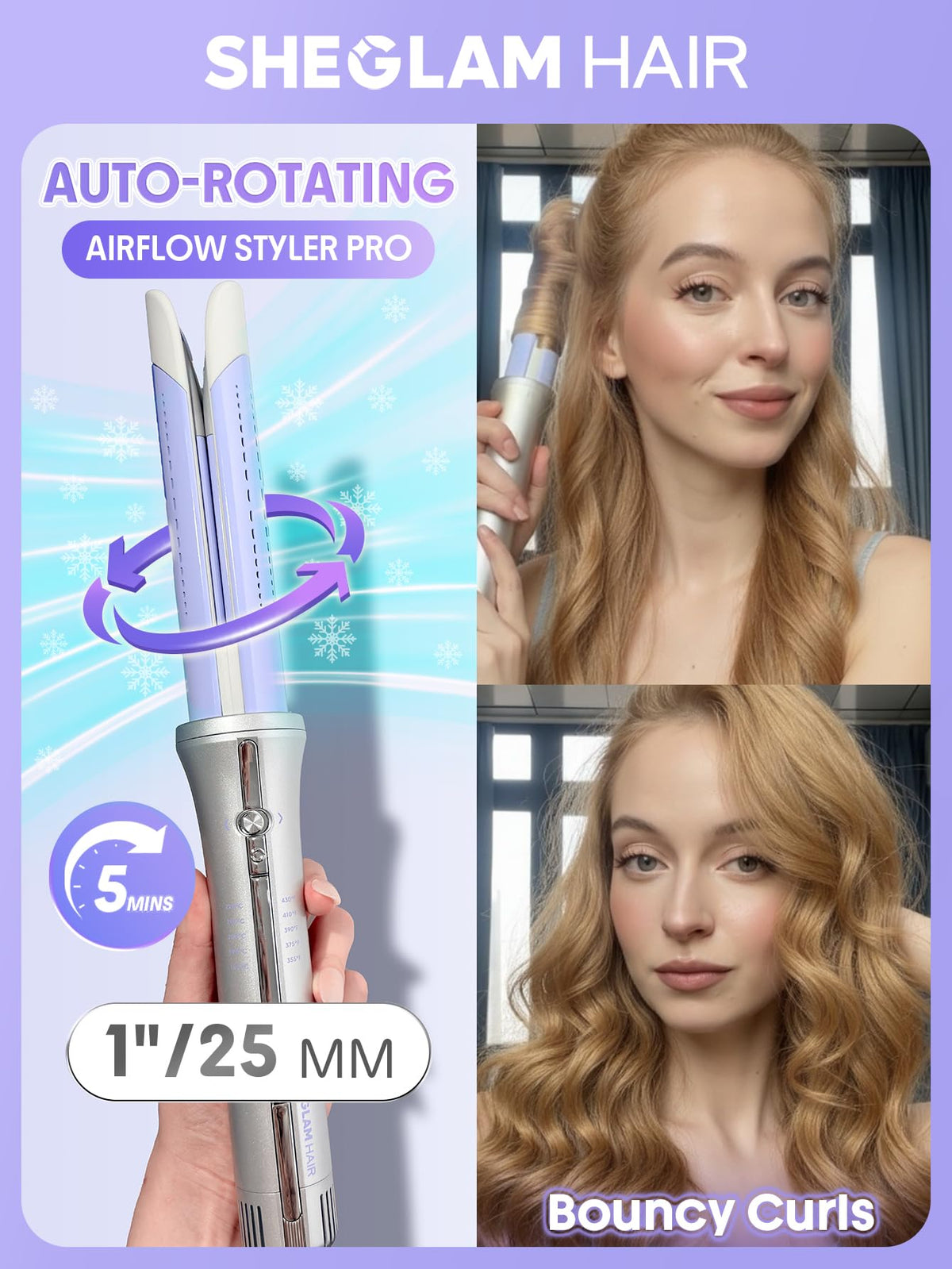 SHEGLAM barrel close-up showing 136 cool-air vents for instant curl setting