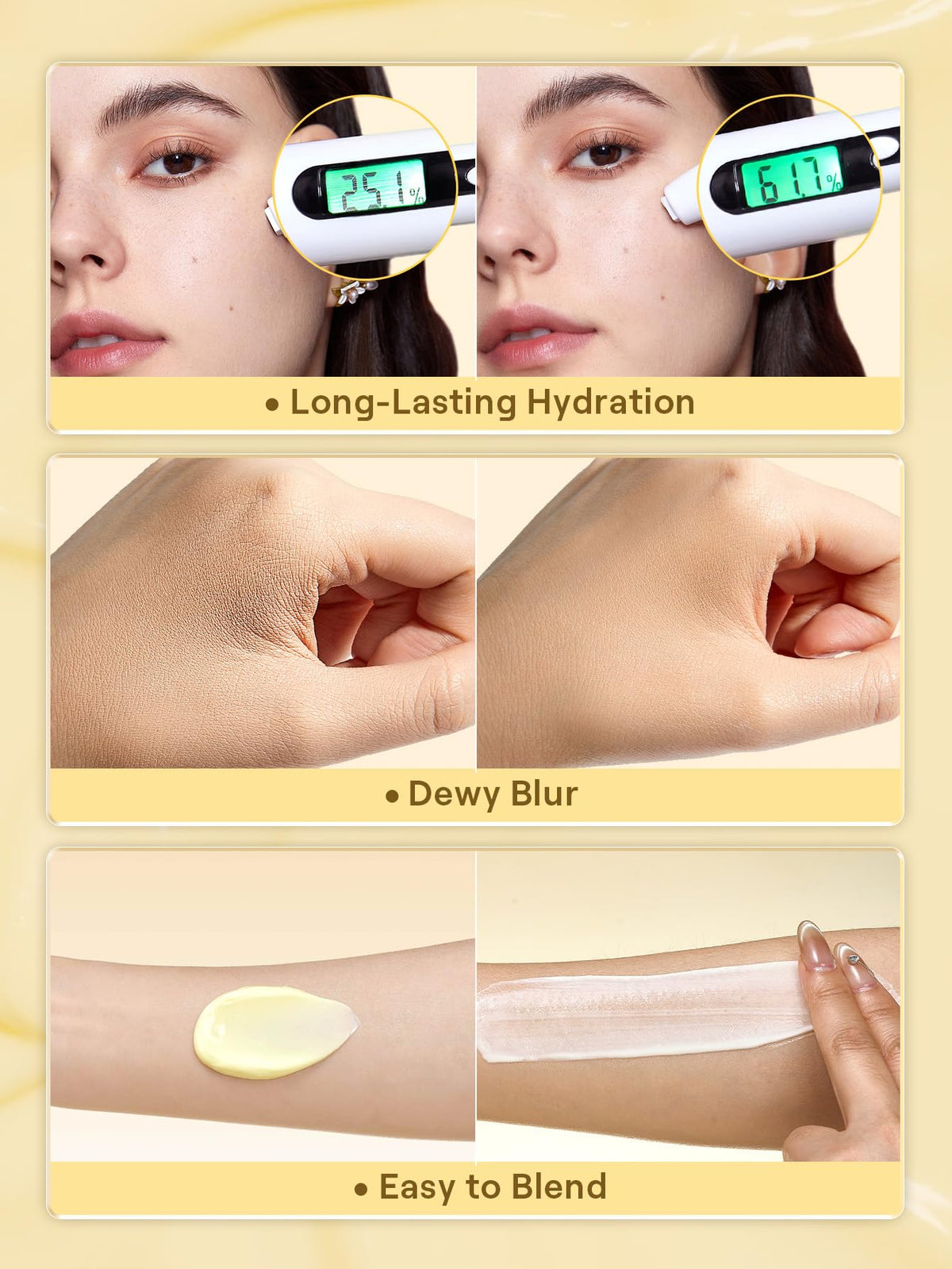 SHEGLAM before and after face area showing smoother, luminous skin