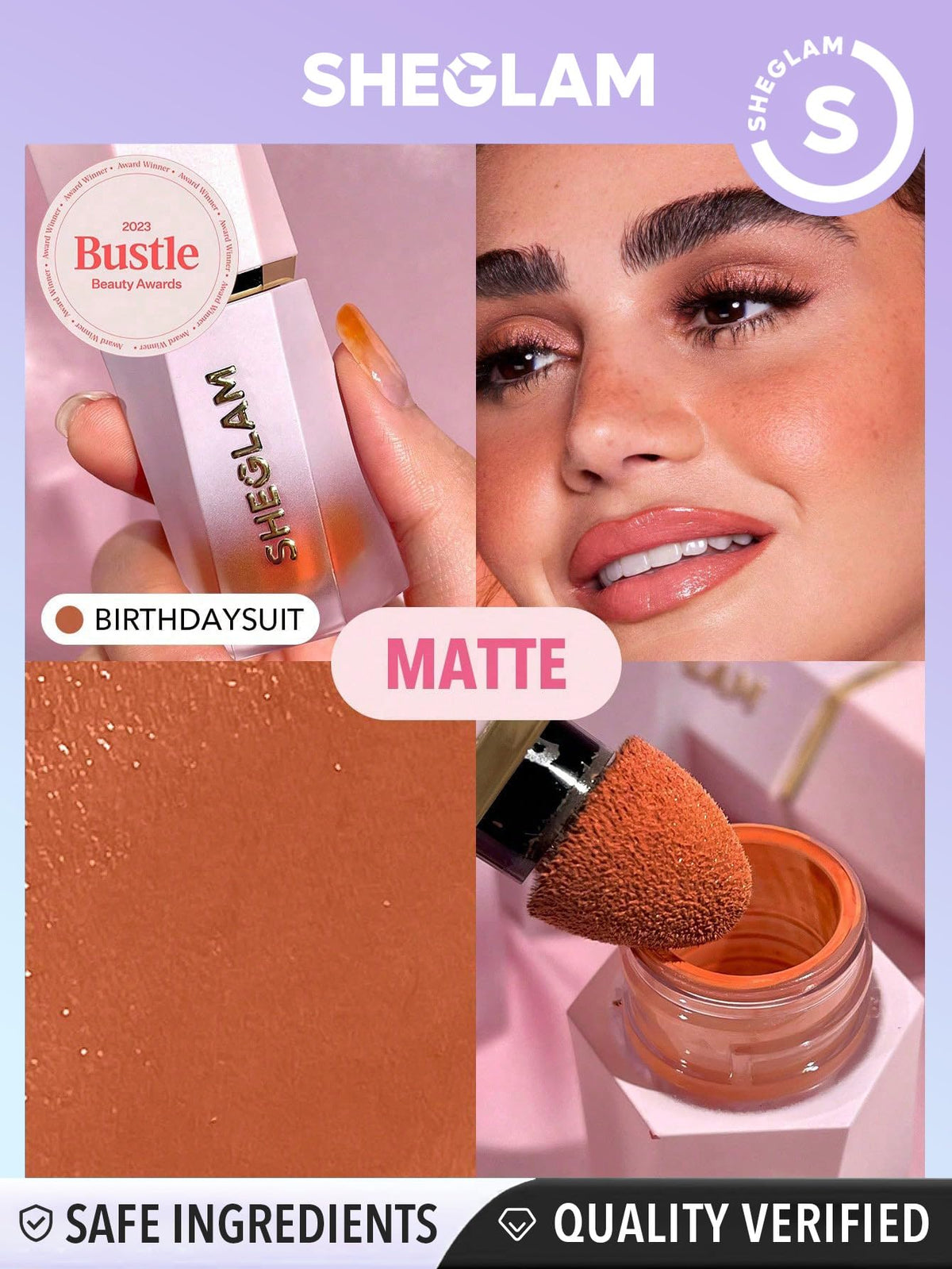 SHEGLAM blended on cheeks demonstrating seamless blendability and natural color