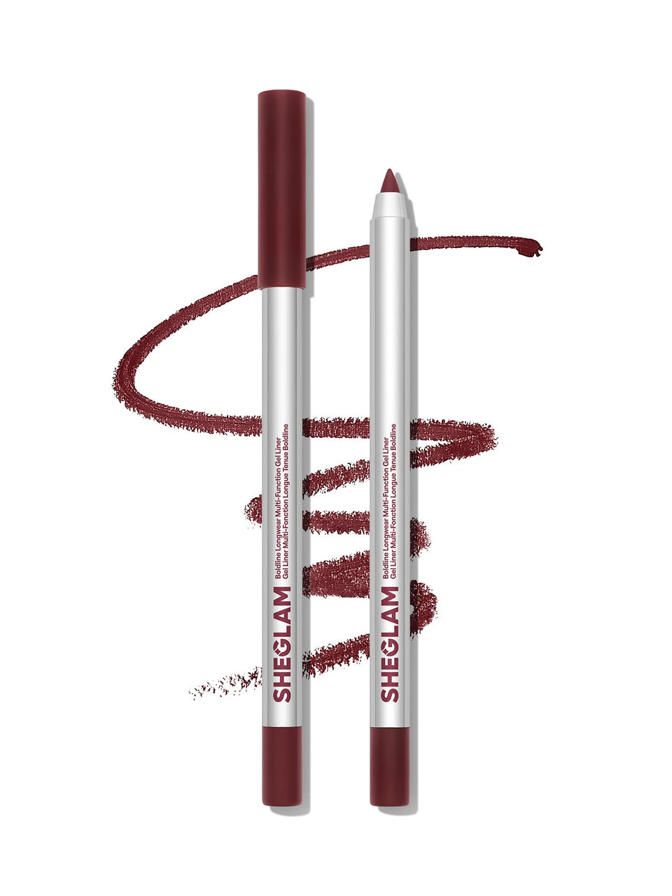 SHEGLAM Boldline Burgundy front packaging showcasing deep red tone and benefits