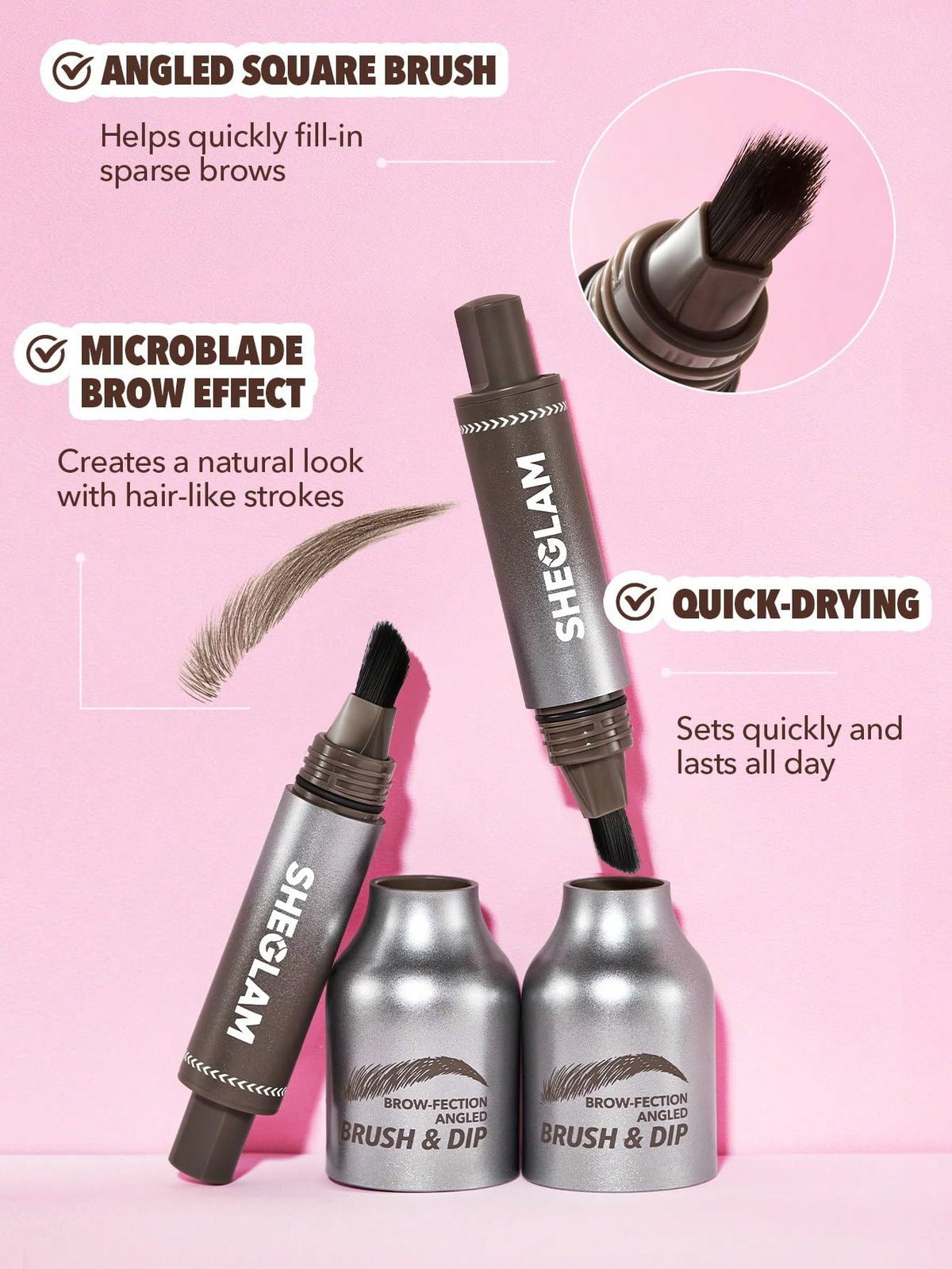 SHEGLAM angled brush close-up demonstrating precise hair-like stroke control