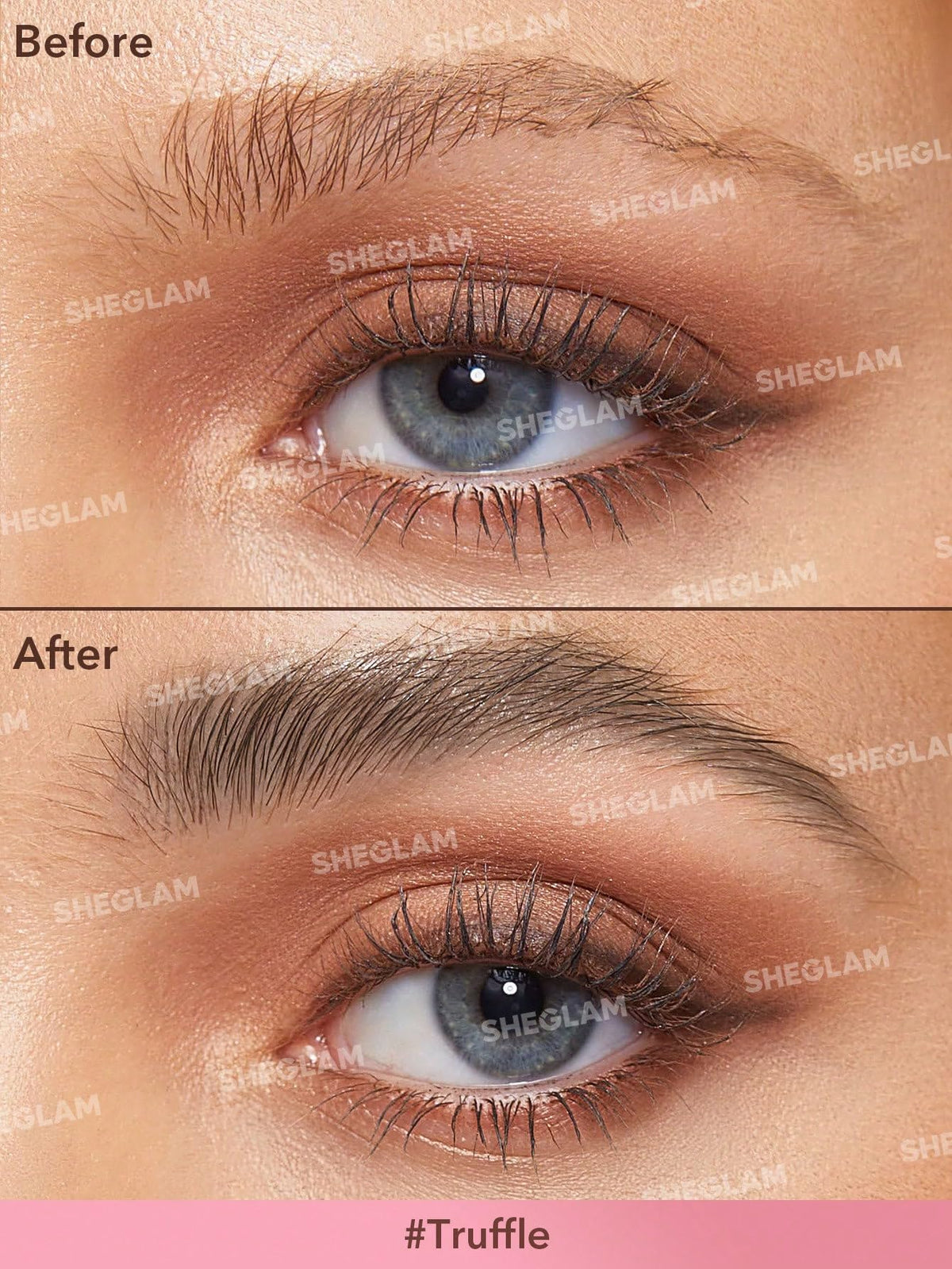 SHEGLAM brow application on model showing quick-dry, smudge-resistant benefit
