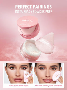 SHEGLAM sweeping face powder with brush showing mattifying and shine-control effect