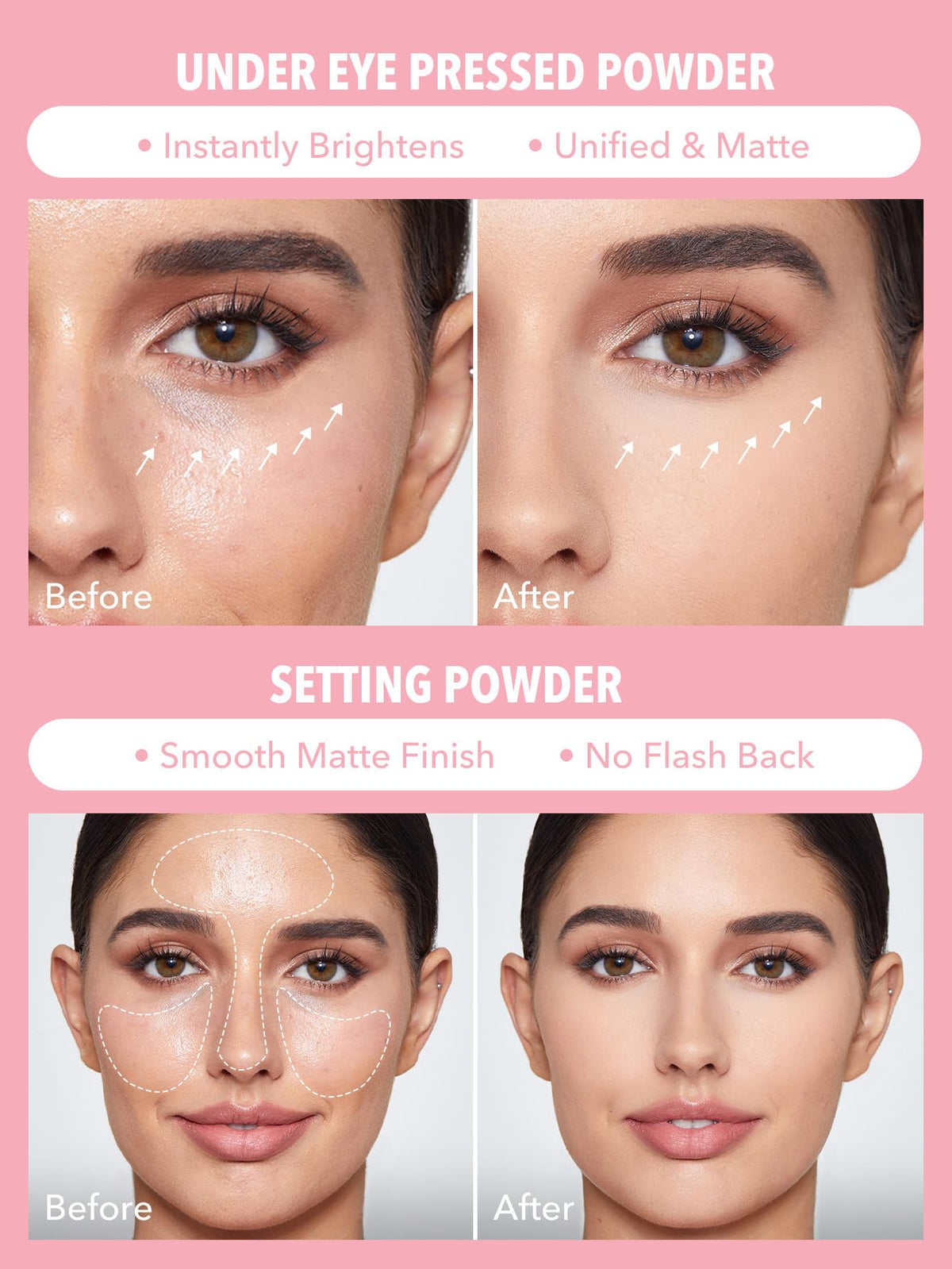 SHEGLAM open view showing dual compartments to separate under-eye and face powders for precision