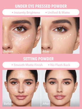 SHEGLAM open view showing dual compartments to separate under-eye and face powders for precision