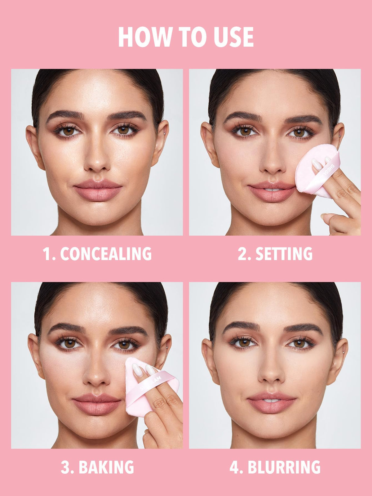 SHEGLAM compact held in hand showing size and on-the-go convenience for touch-ups