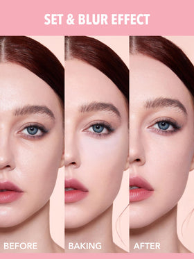 SHEGLAM close-up of the upper compartment texture revealing a fine under-eye blurring powder