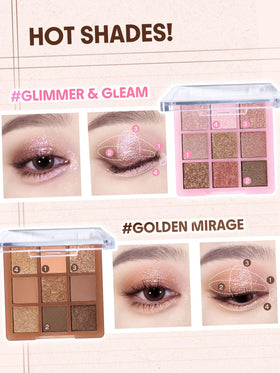 SHEGLAM close-up shimmer texture showing glitter particles and smooth application benefit luminous lids