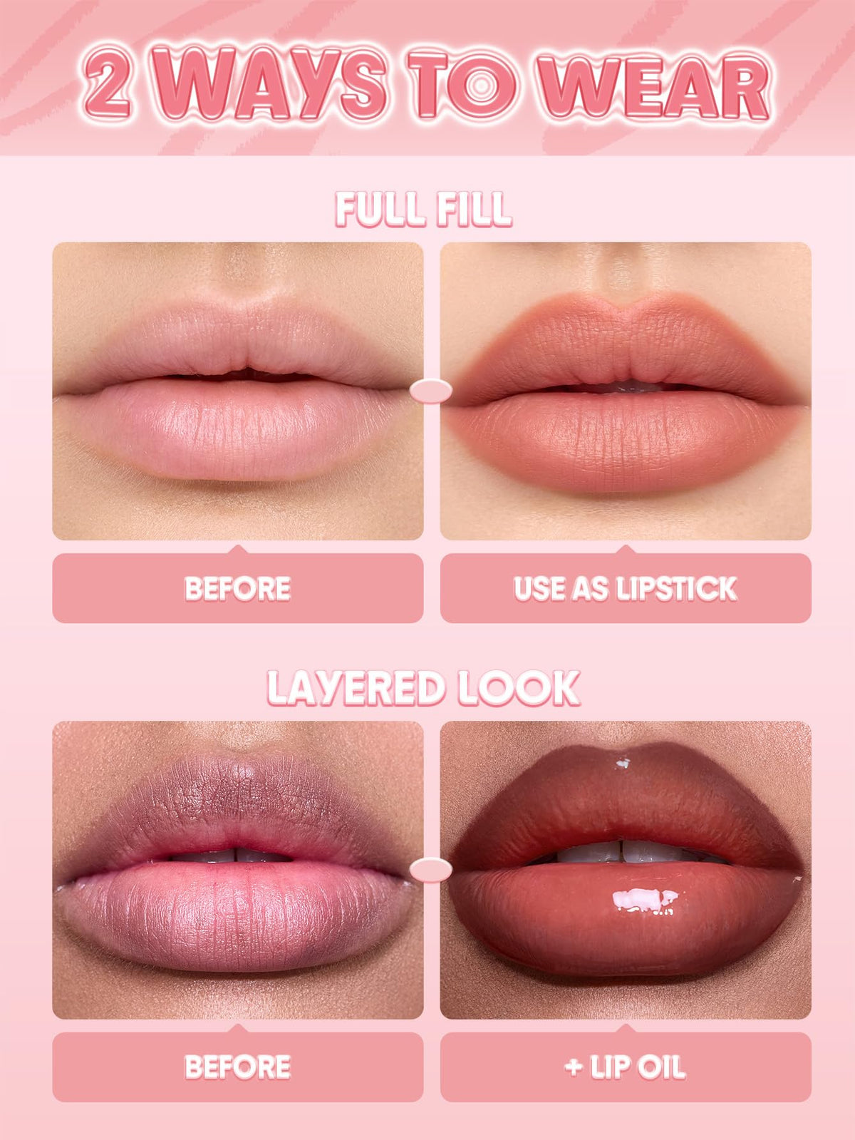 SHEGLAM Cloudline lip before and after showing defined edge to blurred finish transformation