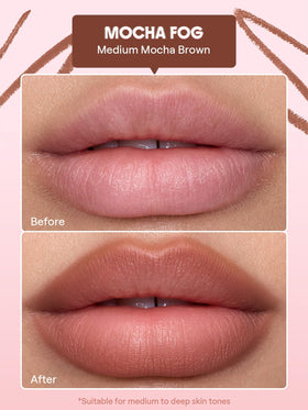 SHEGLAM Cloudline Mocha Fog tip close-up highlighting creamy glide benefit