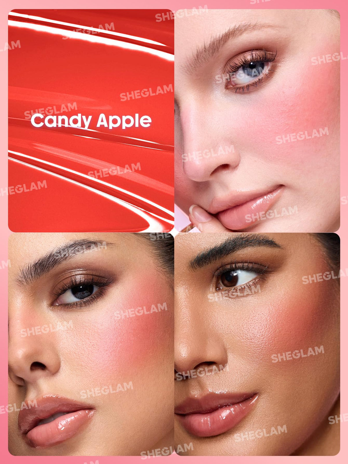 SHEGLAM Color Bloom texture swirl of Candy Apple showing blendable, dewy formula