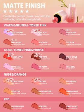 SHEGLAM on-skin swatches of coral glow showing buildable, natural color