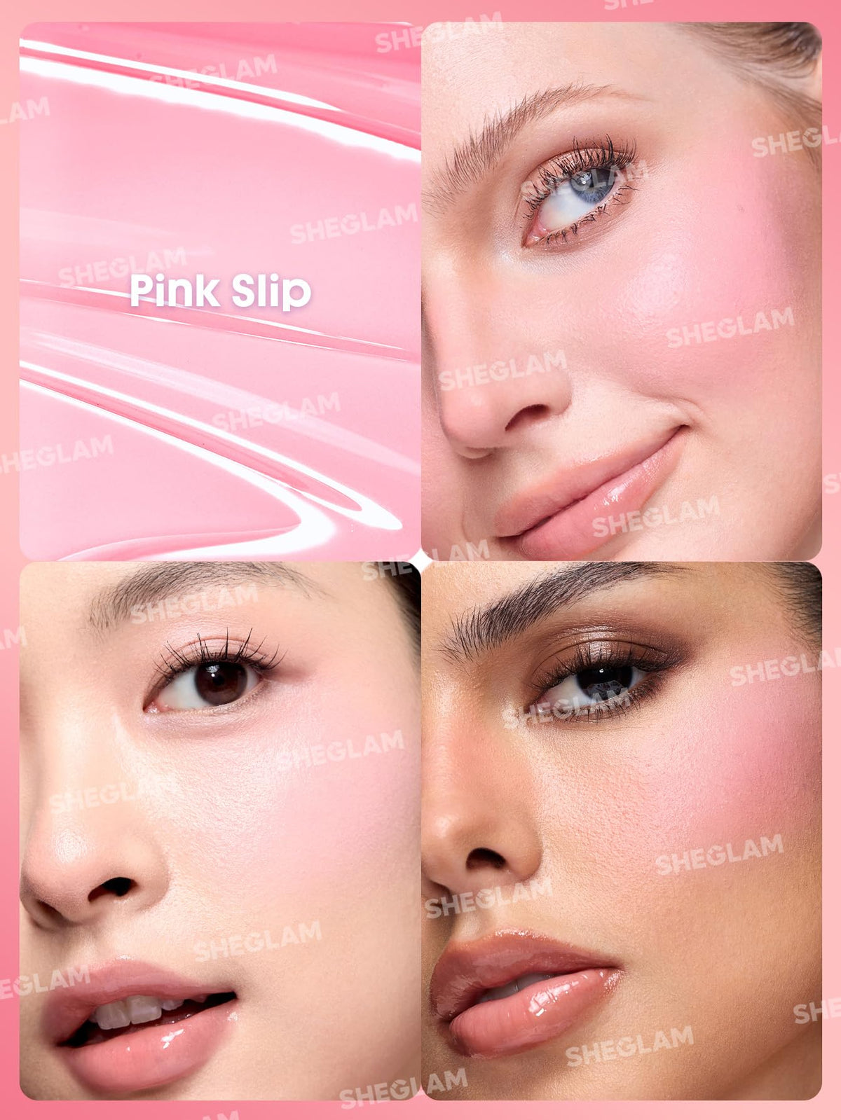 SHEGLAM swatch on hand demonstrating sheer, buildable pink color