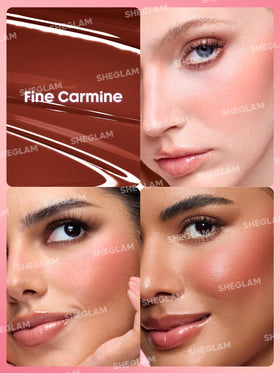 SHEGLAM liquid blush swatch showing Fine Carmine texture and blendability