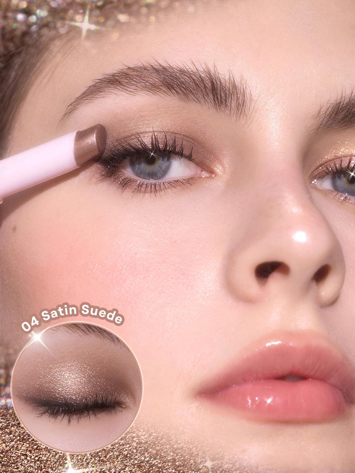 SHEGLAM glide of Satin Suede on eyelid demonstrating even blend and shine
