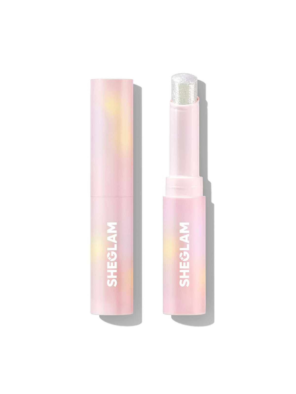 SHEGLAM stick front view showing rosy gem color and glossy finish benefit