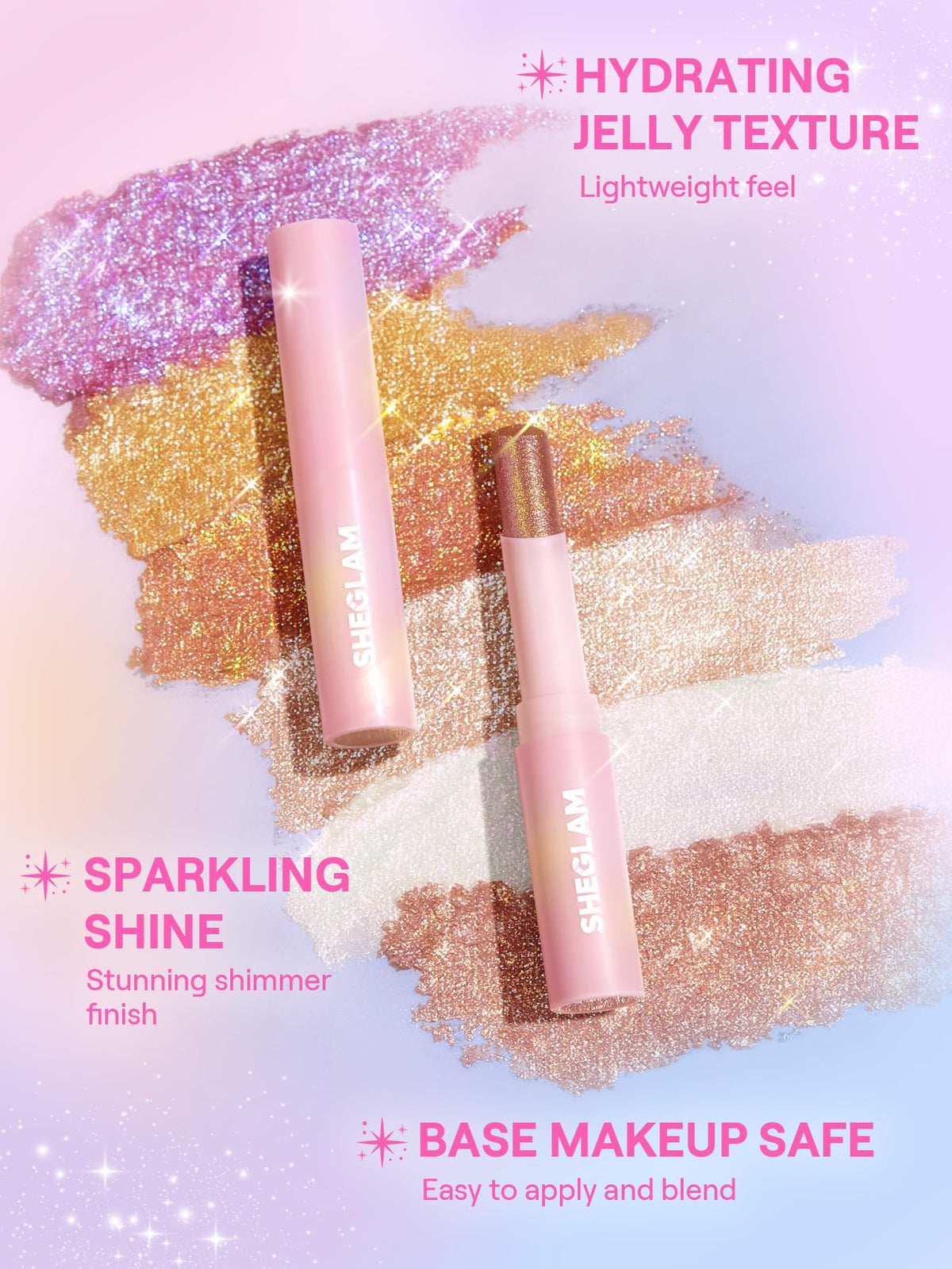 SHEGLAM swatch on arm displaying Golden Girl shimmer payoff and longevity