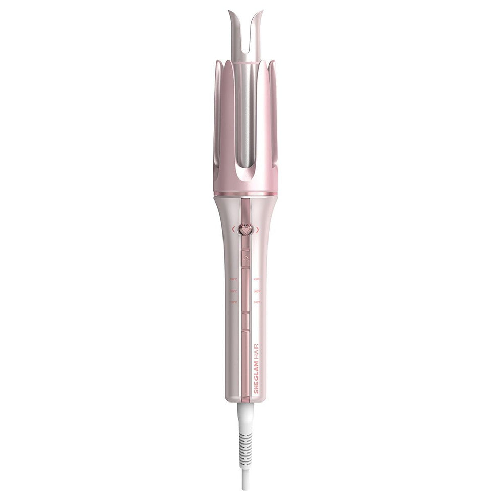 SHEGLAM front view of pink Cupid's Charm curler, fast styling benefit