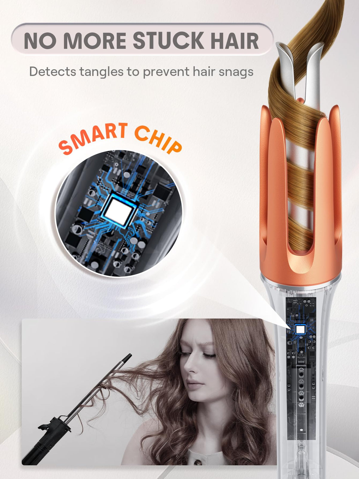 SHEGLAM curling iron styling medium-length hair showing smooth shiny curls