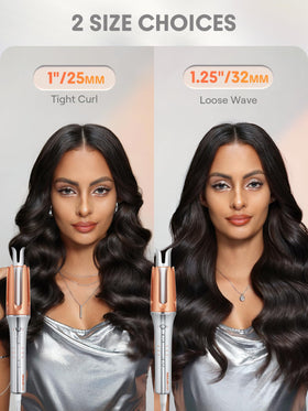 SHEGLAM curling iron held in hand to show size and travel-friendly convenience