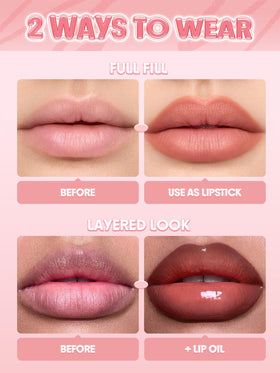 SHEGLAM liner layered under gloss showing enhanced longevity benefit