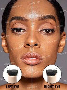 SHEGLAM model wearing cat-eye demonstrating long-lasting smudge-proof benefit