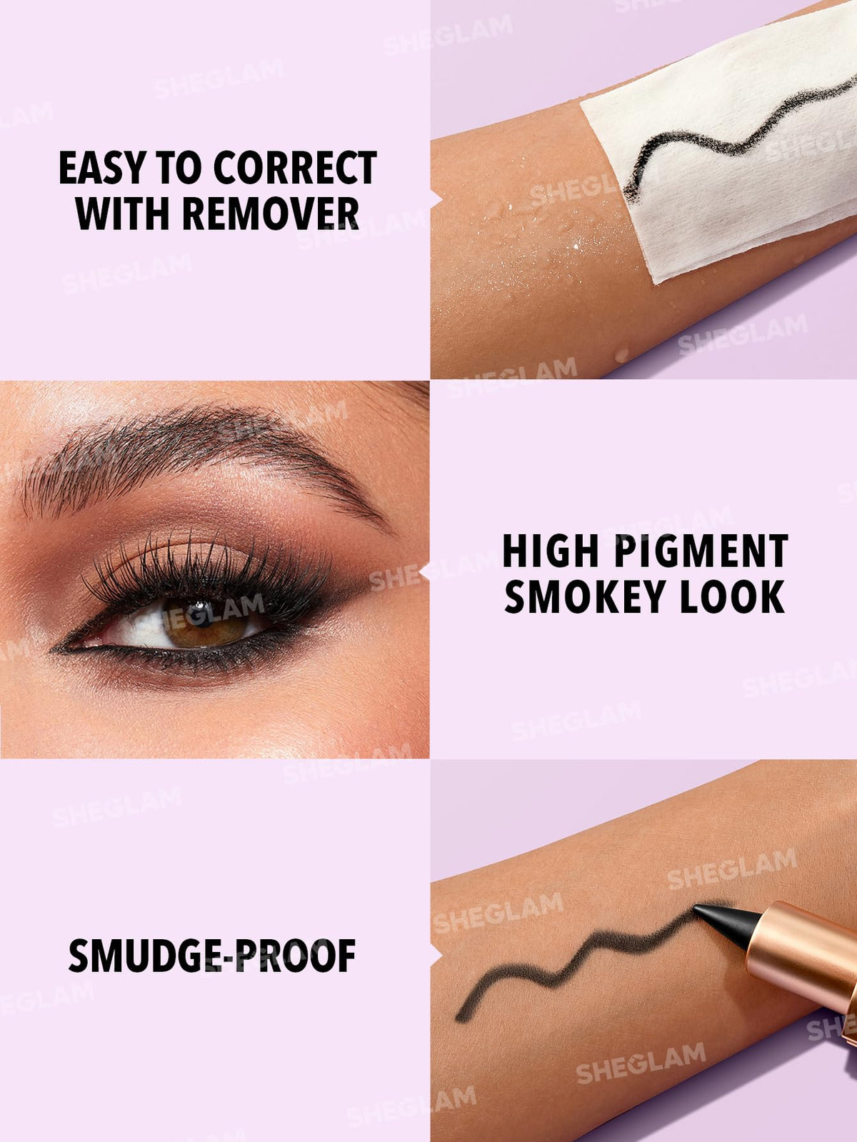 SHEGLAM swatch of matte-black texture, rich pigment for bold eye looks