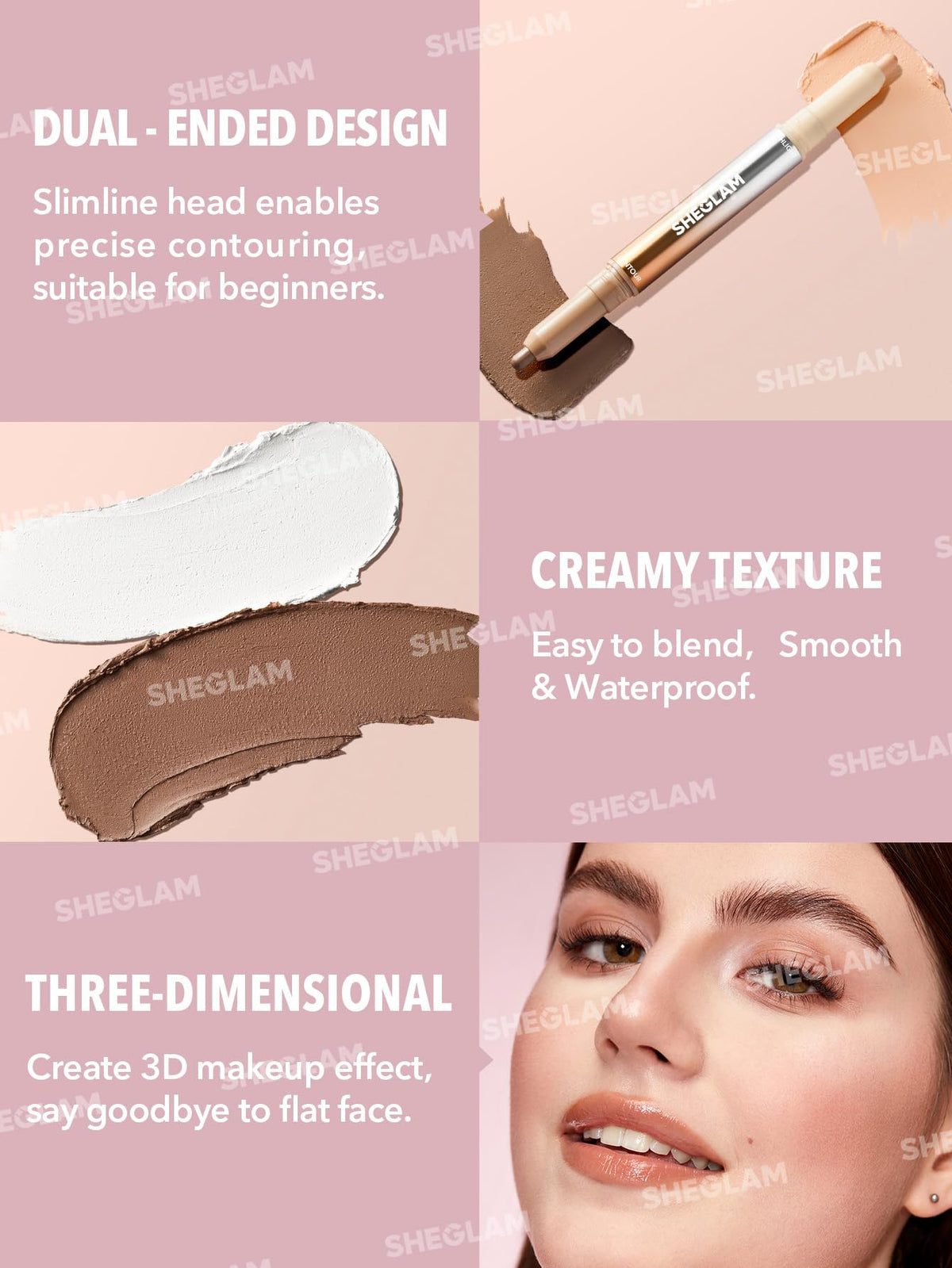 SHEGLAM fine line applied on model profile showing natural nose definition