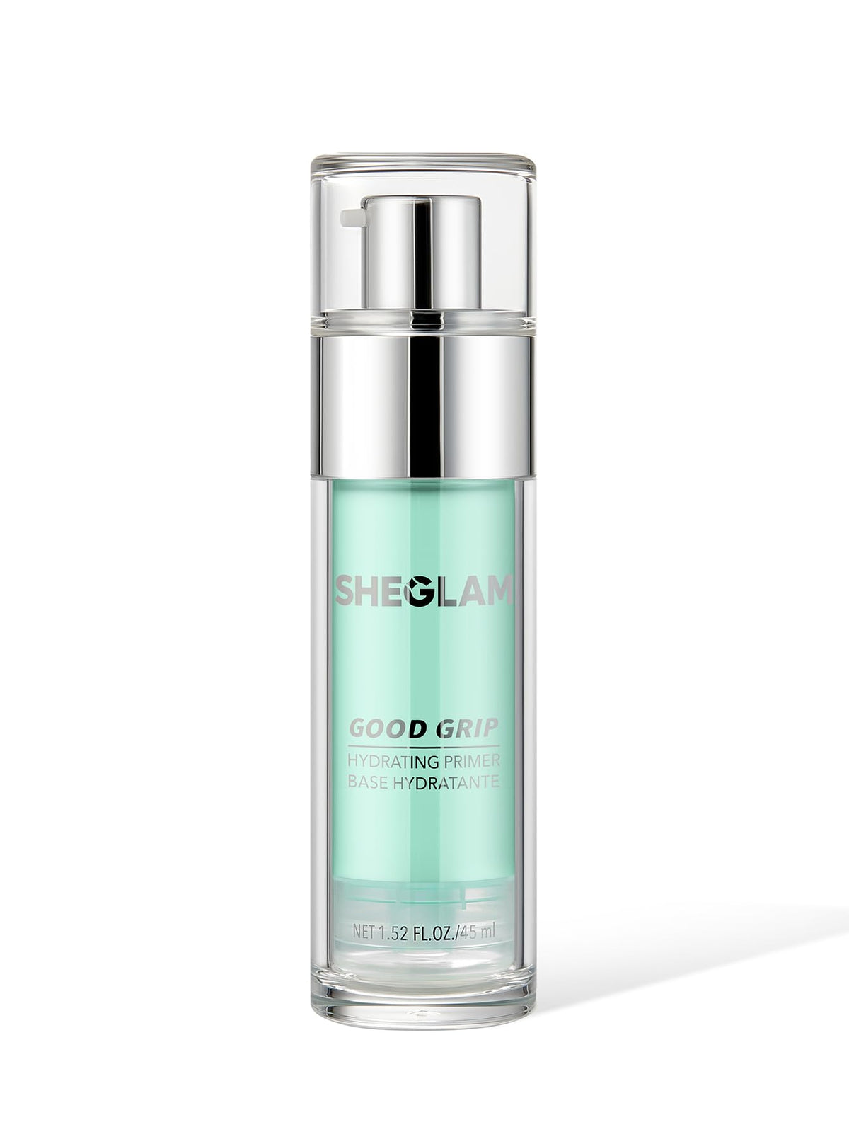 SHEGLAM front packaging showing the primer bottle and branding with clean design benefit