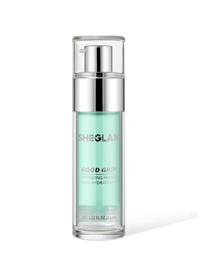 SHEGLAM front packaging showing the primer bottle and branding with clean design benefit