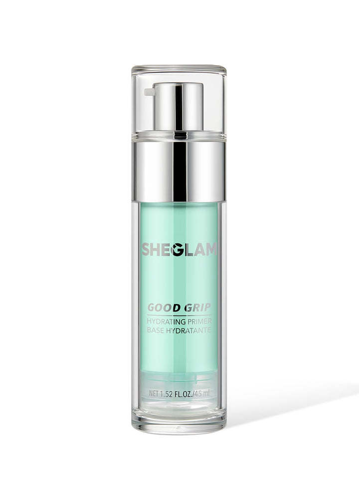 SHEGLAM front packaging showing the primer bottle and branding with clean design benefit