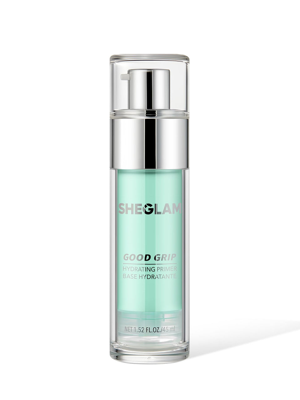SHEGLAM front packaging showing the primer bottle and branding with clean design benefit