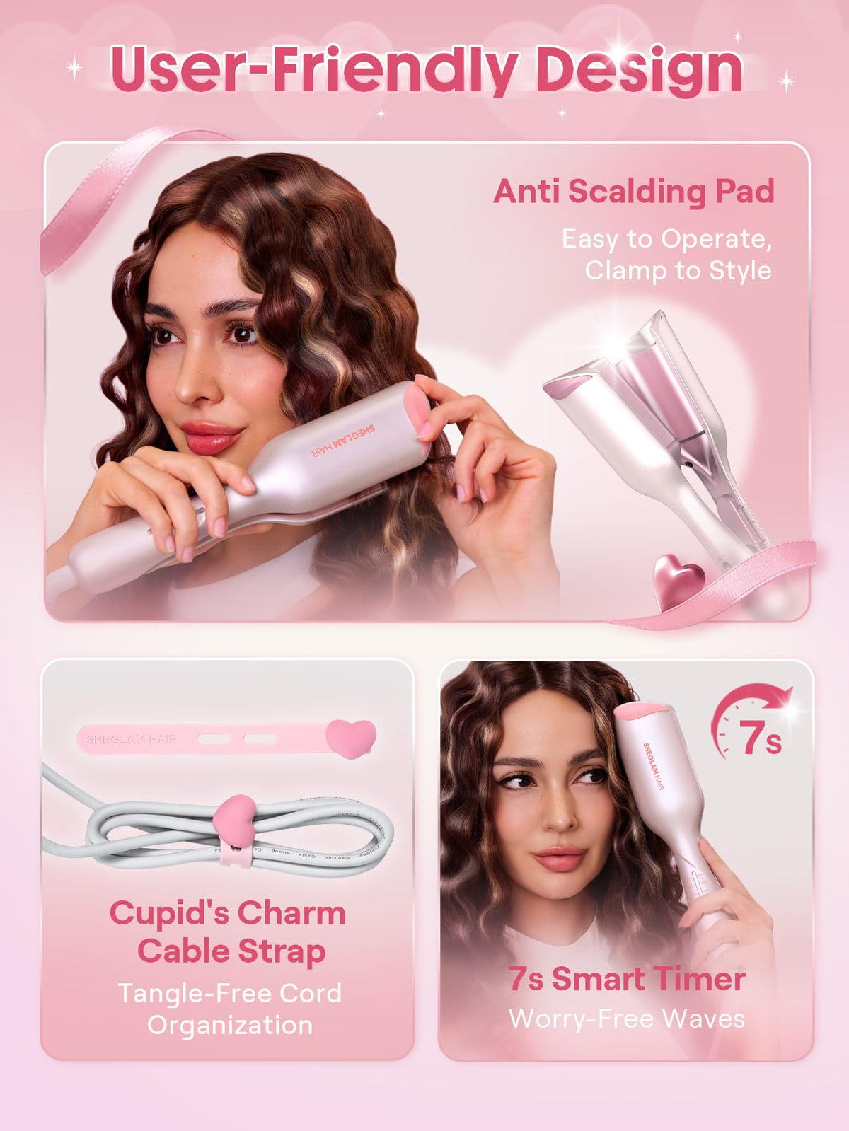 SHEGLAM heart-shaped clip detail included for sectioning hair and tidy styling benefit