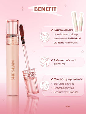 SHEGLAM hand peeling film from lips, demonstrating easy removal and clean finish