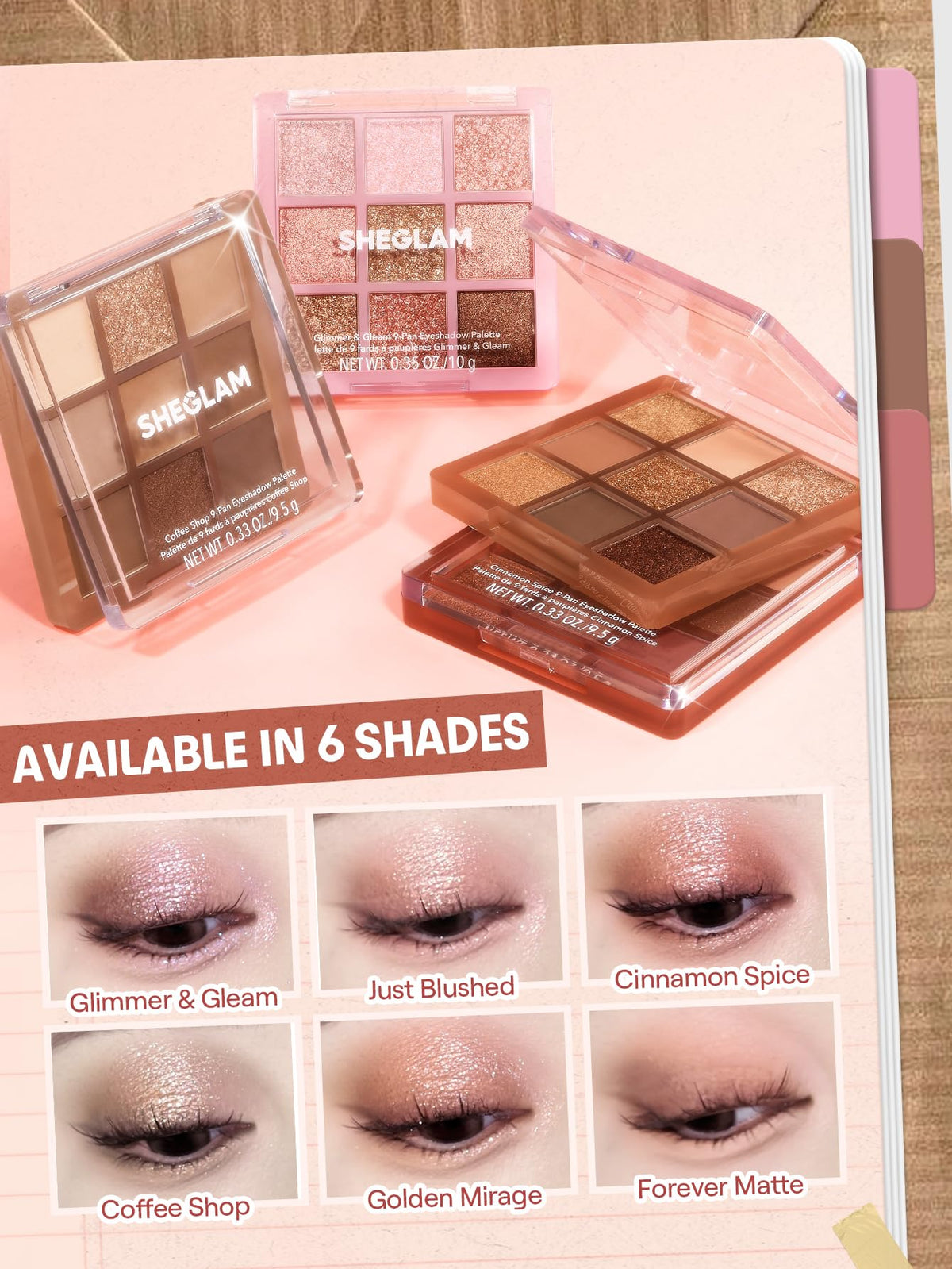 SHEGLAM close-up of pans highlighting texture and true pigment