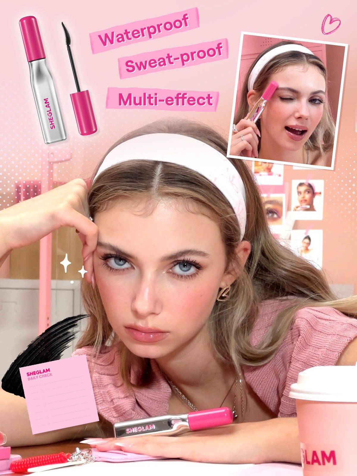 SHEGLAM lifestyle shot of model wearing mascara showing long-lasting, natural lift