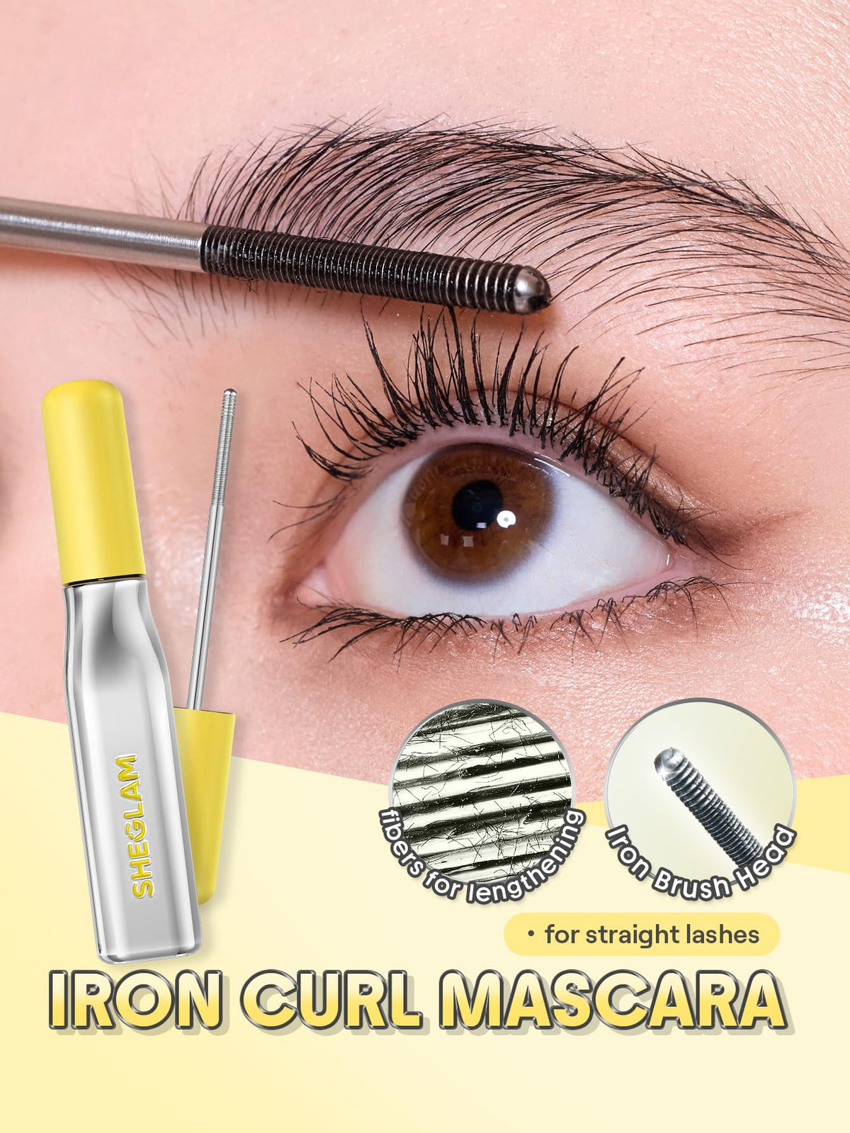 SHEGLAM Lashlighter applied on lashes side profile showing curl-locking effect benefit