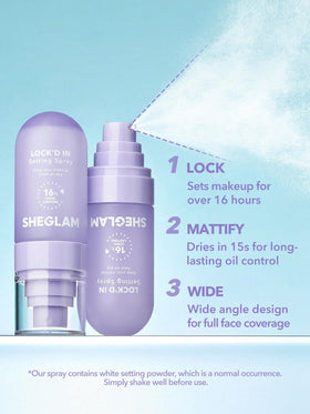 SHEGLAM bottle held in hand demonstrating travel-friendly size and control benefit