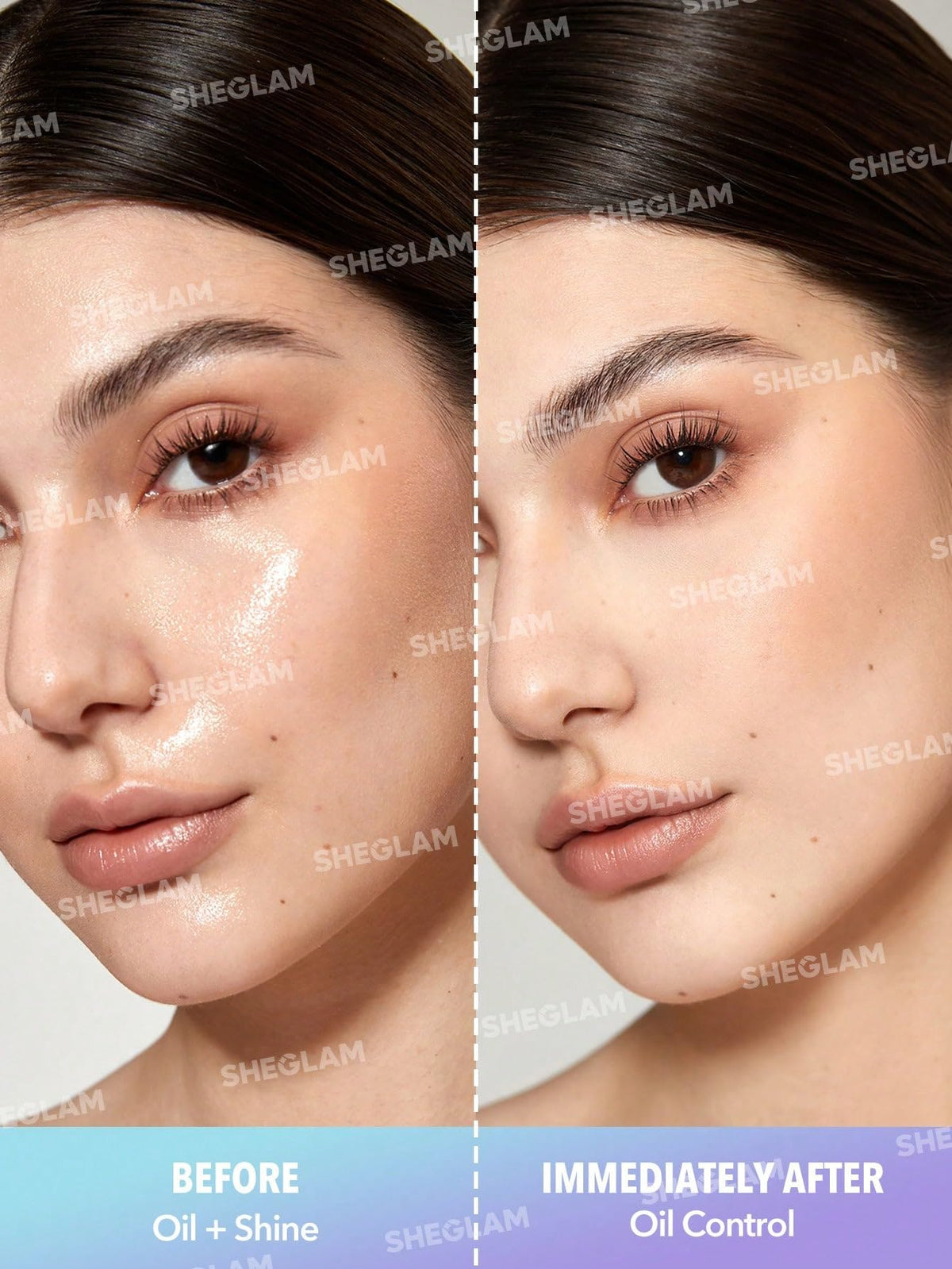 SHEGLAM close-up droplet of clear formula highlighting quick-dry texture advantage
