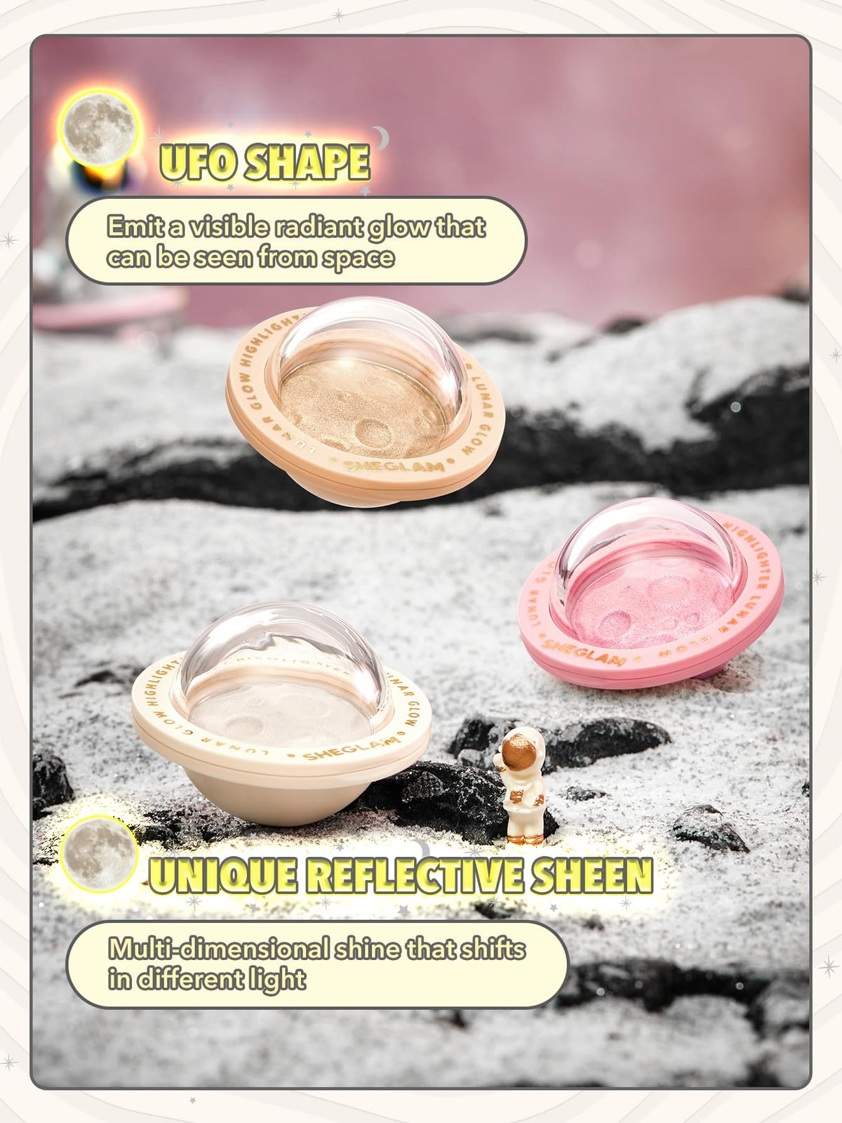 SHEGLAM eyeshadow pan view highlighting multi-dimensional shimmer