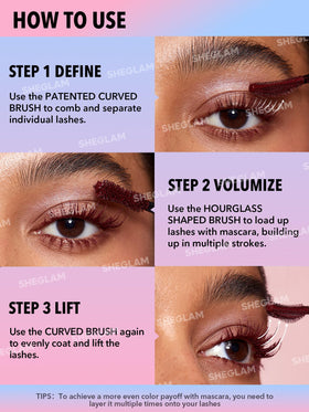 SHEGLAM before and after lashes showing volume and length